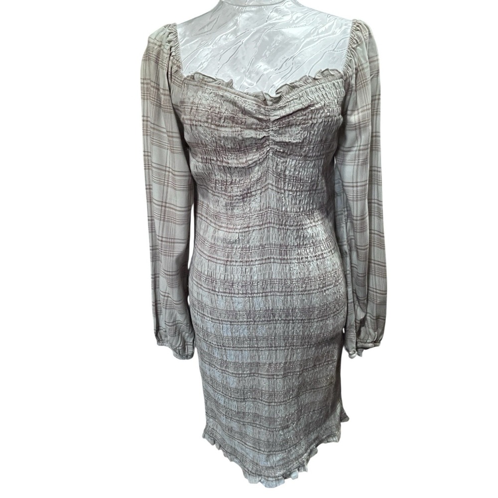 Cloud Ten Sz L Smocked Striped Coquette Dress Long Sleeve Ruched Prairie Country
